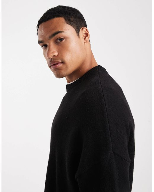 ASOS Black Oversized Knitted Wool-blend Crew Neck Jumper for men