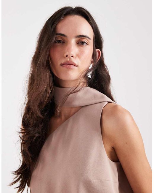 ASOS Brown Tailored One Shoulder Scarf Detail Top