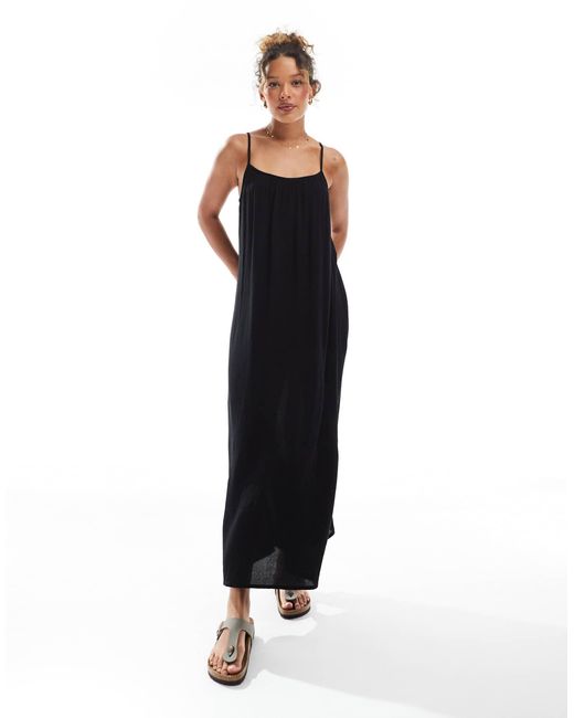 ONLY Black – strukturiertes riemchen-maxikleid