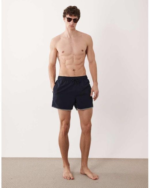 ASOS Blue Short Length Swim Shorts With Embroidery for men