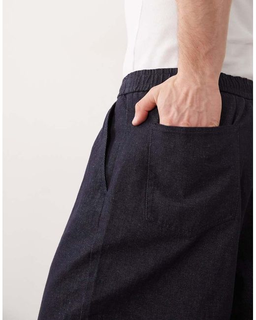 SELECTED Blue Linen Blend Barrel Leg Pants for men