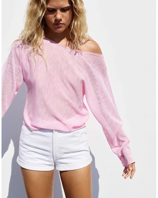 Pull fin asymétrique Pull&Bear en coloris Pink