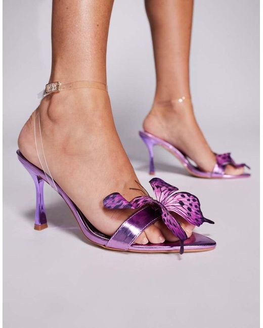 SIMMI Purple Fenelly Metallic Butterfly Detail Heeled Sandals