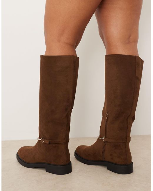 ASOS Brown Curve Cole Flat Riding Knee Boots