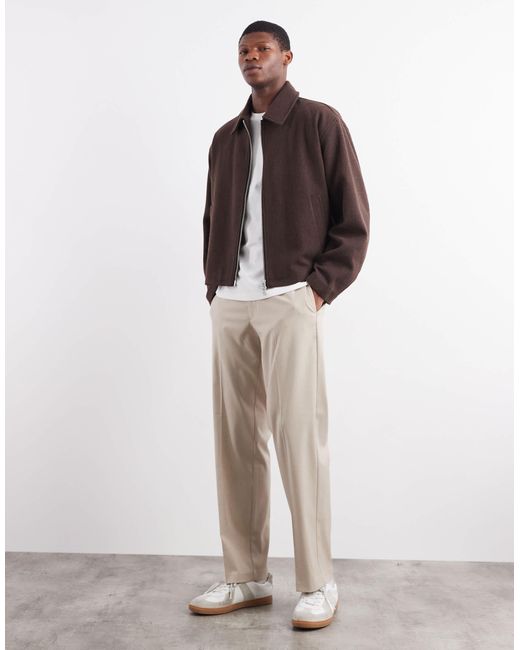 ASOS Brown Harrington Wool Look Jacket for men