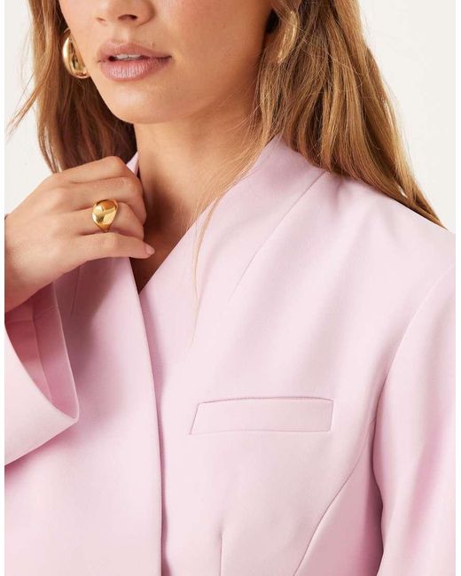 ASOS Pink Tailored Collarless Cocoon Sleeve Blazer