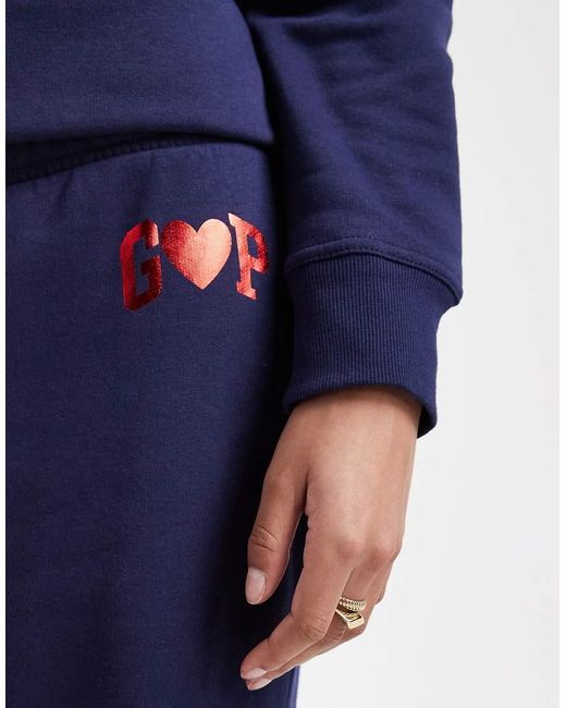 Gap Blue Foil Heart Print Straight Leg Joggers