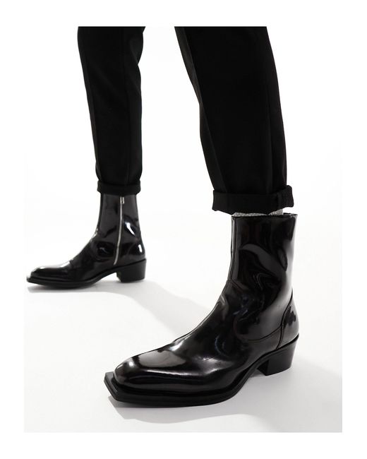 Stivali chelsea bordeaux lucido di ASOS in Black da Uomo