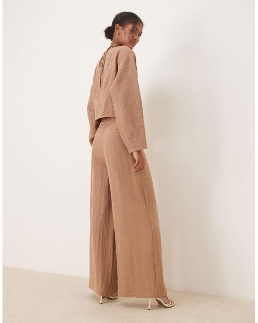 Pantalon d'ensemble effet froissé en lin mélangé à taille haute style corset - taupe ASOS en coloris Natural