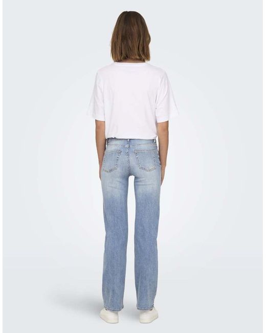 ONLY Blue Blush Mid Waist Straight Jeans Denim