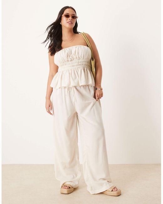 ASOS Natural Asos Design Curve Belle Beach Wide Leg Pants With Linen