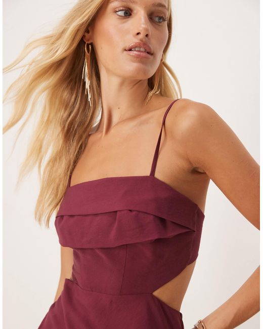 ASOS Pink Folded Bust Detail Cut Out Midi Slip Dress