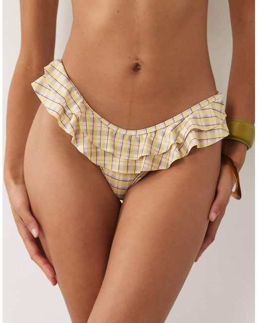 ASOS Brown Imogen Check Frilly Hipster Bikini Bottom