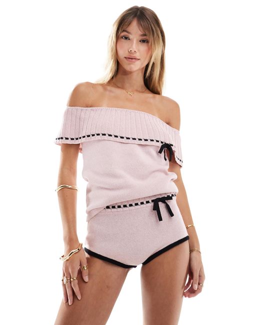 Short d'ensemble en maille à détail nœud - clair Mango en coloris White