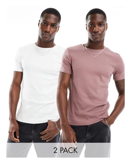 ASOS – 2er-pack gerippte körperbetonte t-shirts in Pink für Herren