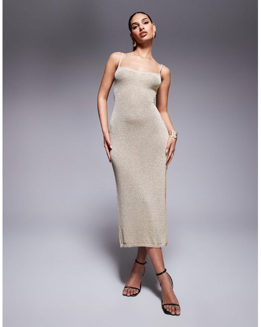 Missy Empire Women's Gray Metallic Knitted Lace Up Back Side Slit Midi Dress