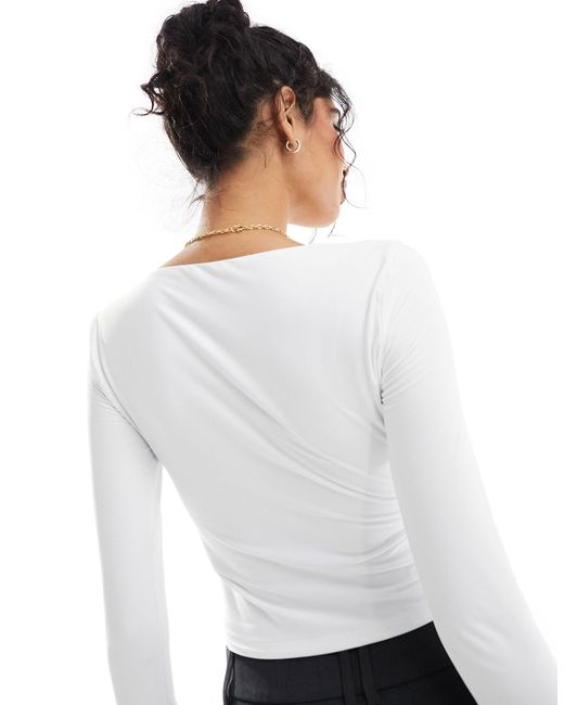 Abercrombie & Fitch White Abercrombie & Ficth Soft Matte Scoop Neck Long Sleeve Top