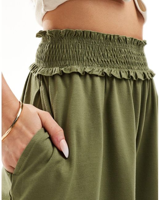 ASOS Green Shirred Waist Flippy Shorts