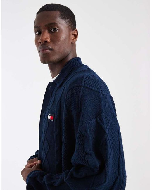 Tommy Hilfiger Blue Cable Knit Relaxed Fit Cardigan for men