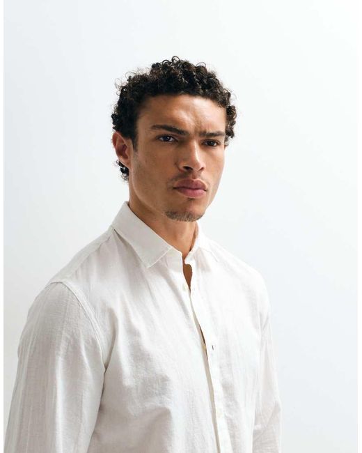 Jack & Jones White Linen Blend Regular Shirt for men