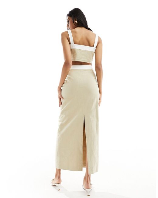 4th & Reckless White Linen Look Contrast Trim Column Maxi Skirt Co-ord