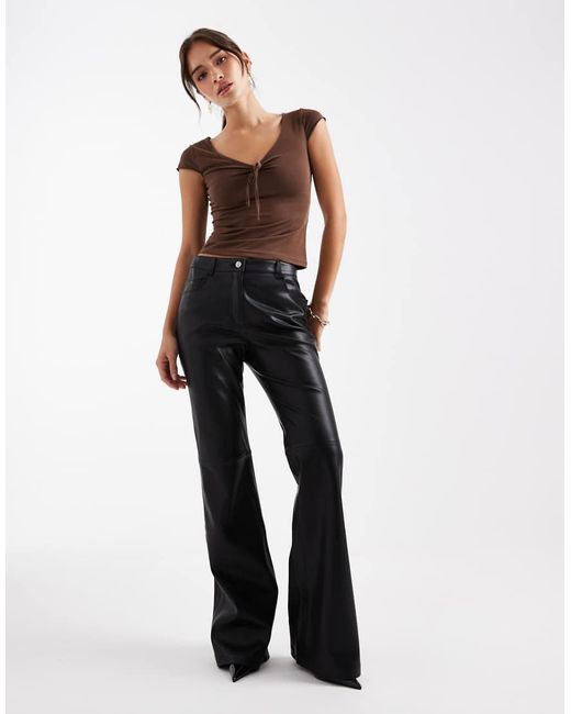 Motel Black Saiba Cap Sleeve Top With Tie Detail