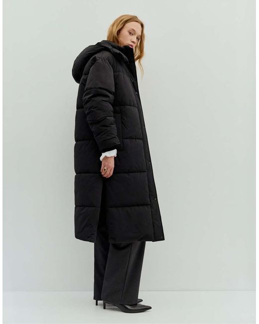 Pull&Bear Black Long Puffer Jacket