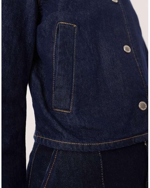 Mango Blue Collarless Denim Jacket