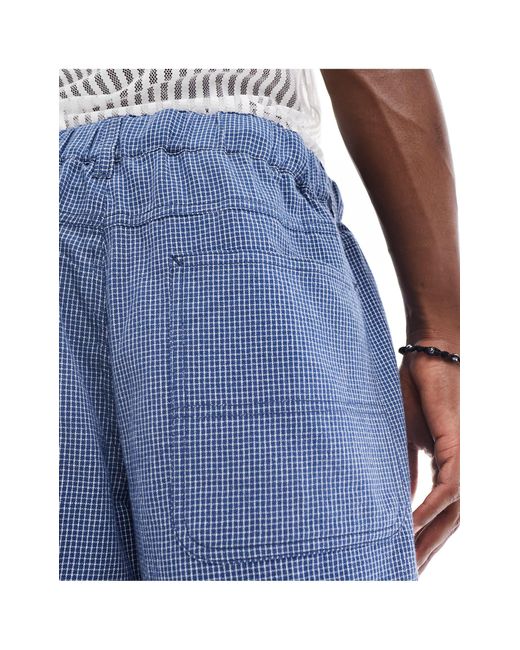 ASOS Blue Co-ord Shorts With Check Print And Belt Detail for men