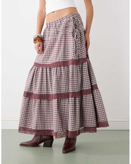Reclaimed Vintage Pink Western Prairie Maxi Skirt With Lace Trims