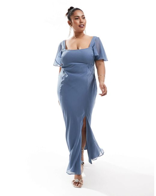 Asos design curve robe mi longue en velours avec manches evasees et empiecement en dentelle cendre ASOS en coloris Bleu Lyst