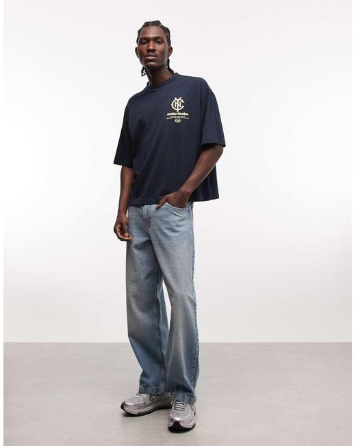 ASOS Blue Boxy Oversized T-Shirt With Text Graphic for men