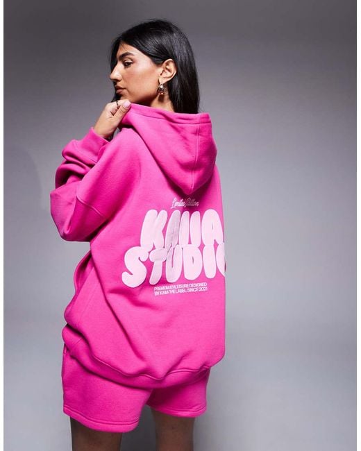 Sudadera Rosa Y Rosa Pastel Extragrande Con Capucha Y Logo Estampado En Relieve De (Parte De Un Conjunto) Kaiia de color Pink