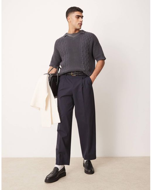 Polo décontracté en maille torsadée avec col cranté - anthracite ASOS pour homme en coloris Blue