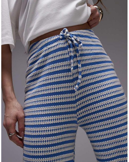 Pantalones Azules A Rayas De Pernera Ancha De Tejido Texturizado De -Sin Color TOPSHOP de color Blue