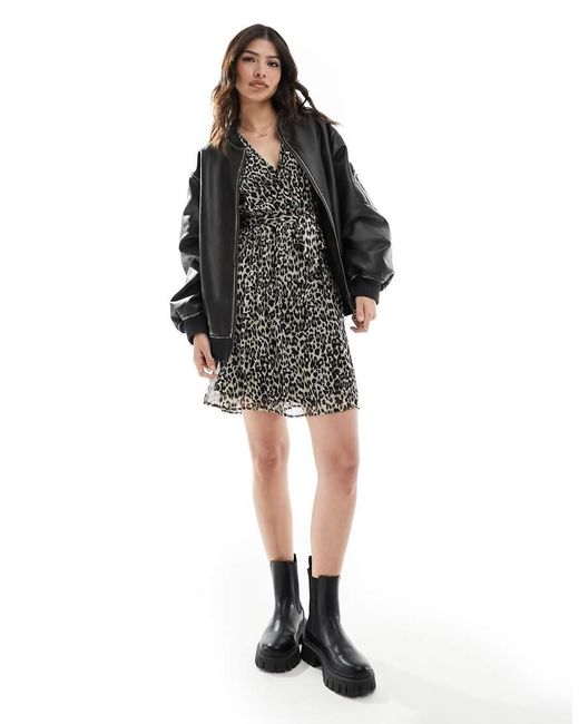 ONLY Multicolor Tie Waist Leo Print Mini Smock Dress