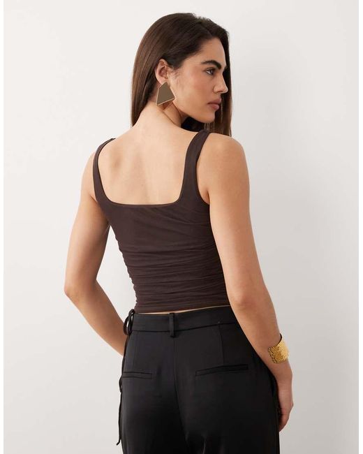 ASOS Black Mesh Ruched Soft Square Top With Drawstring Detail