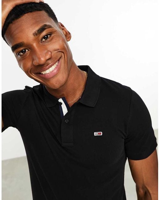 Tommy Hilfiger Black Slim Placket Short Sleeve Polo Shirt for men