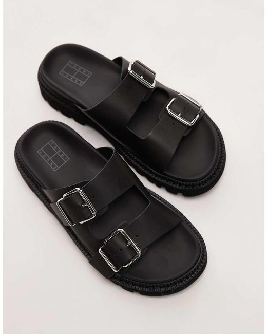 Tommy Hilfiger Black Double Strap Buckle Sandal