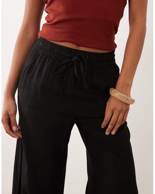 JDY Petite Black Wide Leg Linen Trouser
