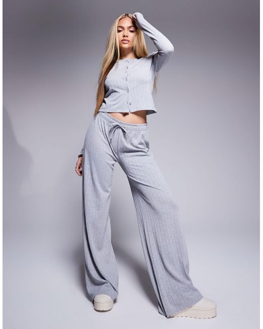 ASOS Purple Co-ord Wide Leg Cable Knit Look Trouser