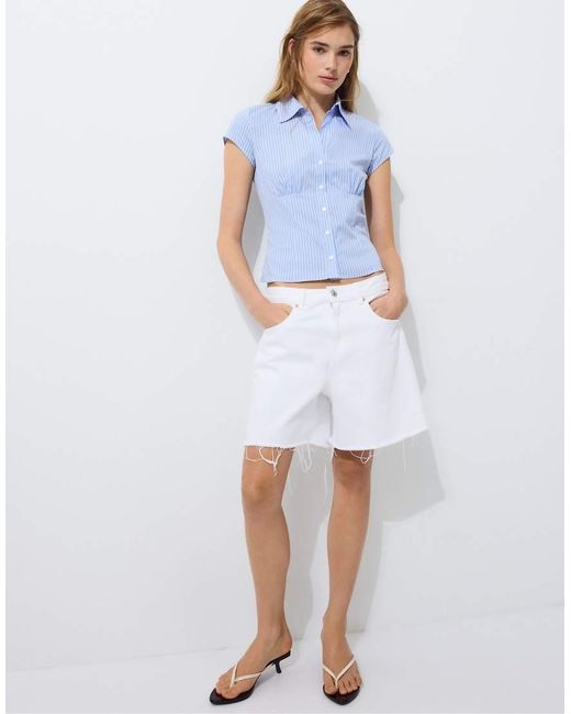Stradivarius White Short Sleeve Under-bust Shirt