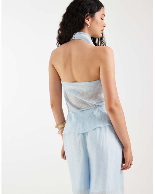 ASOS Blue Sheer Tie Waist Halter Top