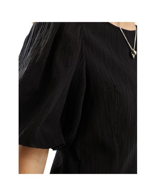 Monki Black Short Balloon Sleeve Mini Dress With Pleated Volume Bottom