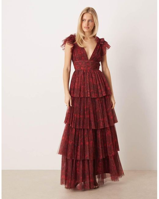 LACE & BEADS Ruffle Layered Maxi Dress