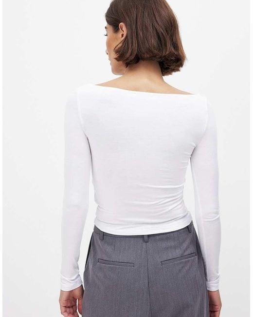 NA-KD White Boat Neck Long Sleeve Top