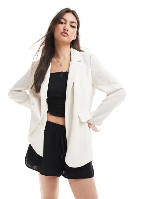 Blazer Stropicciato Color Pietra di Stradivarius in White