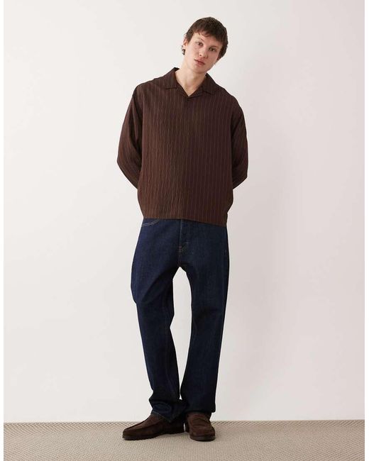 ASOS Brown Oversized Overhead Stripe Shirt for men