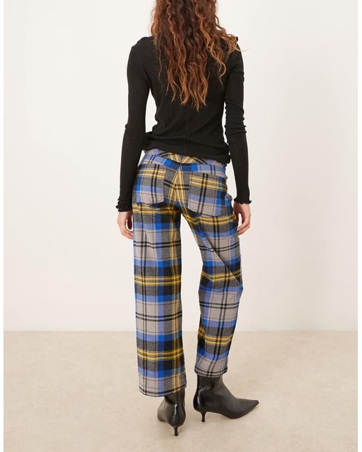 Free People Multicolor Tartan Check Straight Leg Trousers