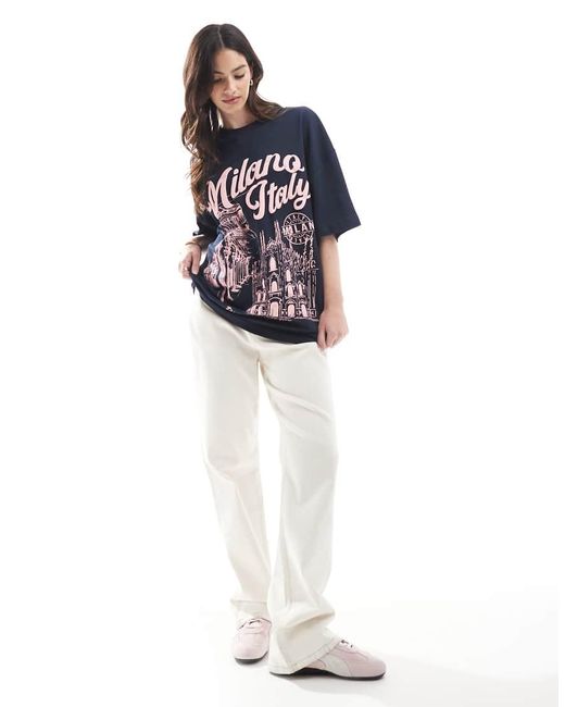 Camiseta Extragrande Con Estampado En Relieve "Milano" De ASOS de color Gray